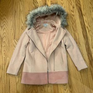 Girl Hooded Faux Fur Collar Coat.